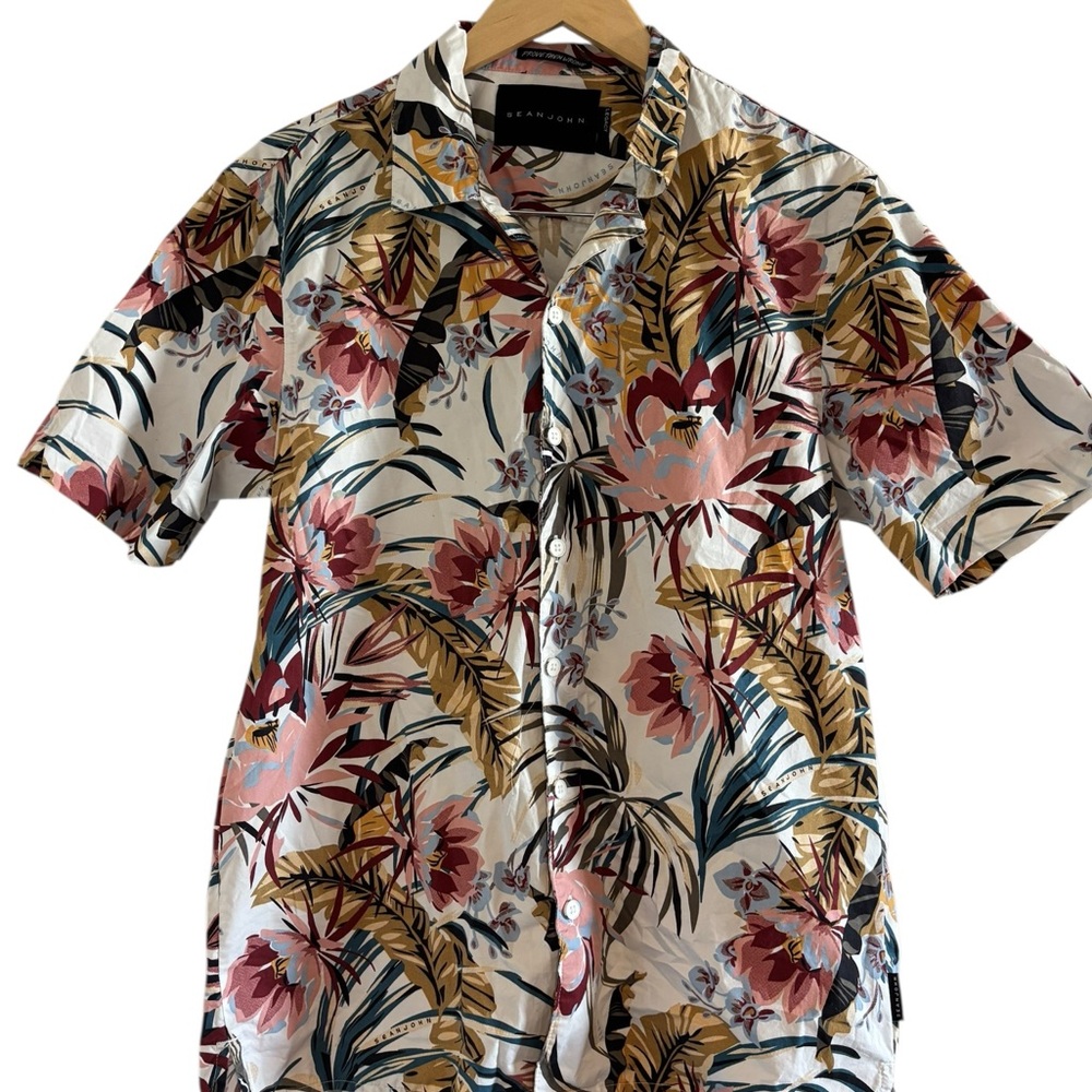 Sean John Tropical Print Short Sleeve Shirt Size L